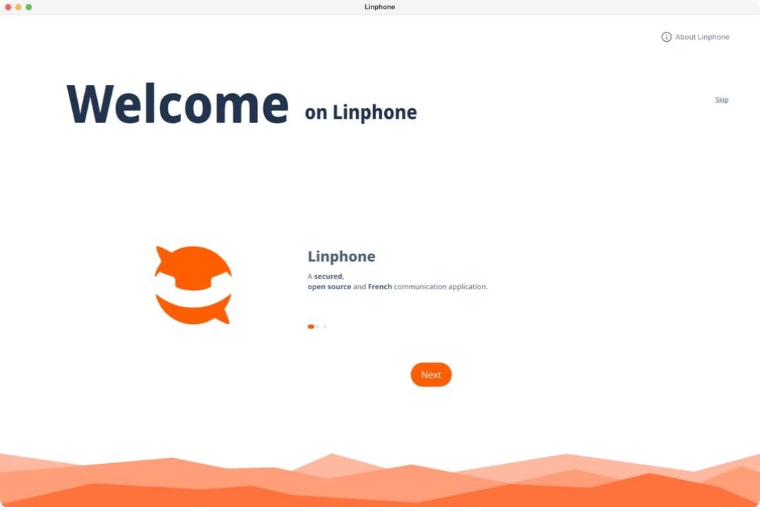 Linphone 첫 실행 소개 화면