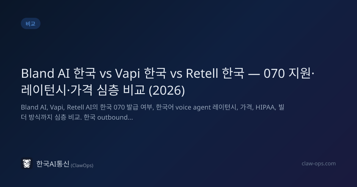 Bland AI 한국 vs Vapi 한국 vs Retell 한국 — 070 지원·레이턴시·가격 심층 비교 (2026 ...